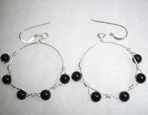 Black Beaded Hoops