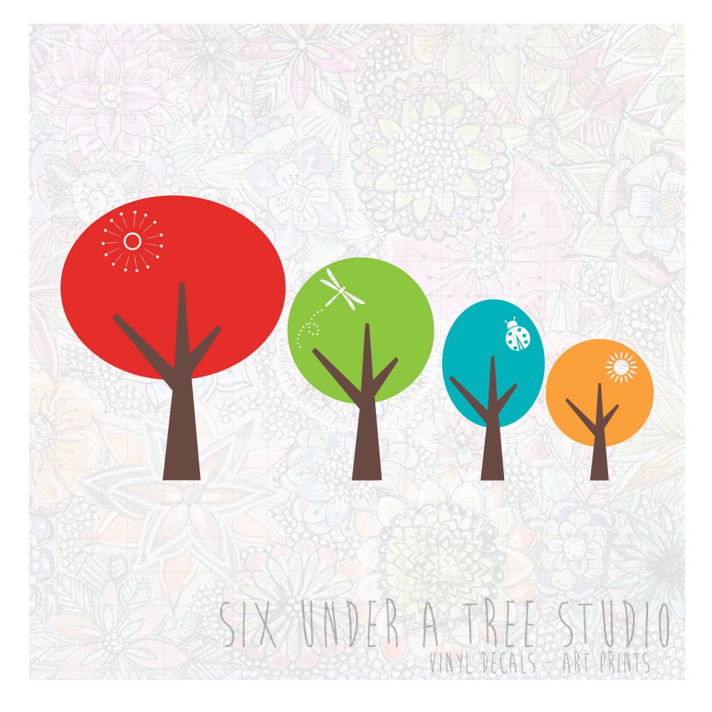 Four Trees Wall Vinyl Decals Art Graphics Stickers