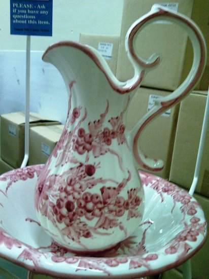 Hand Painted Water Pitcher and Wash Basin European Hand Made Porcelain Set