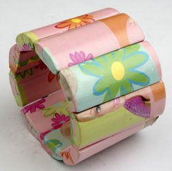 Pink Paper Mache Rectangle Bracelet.