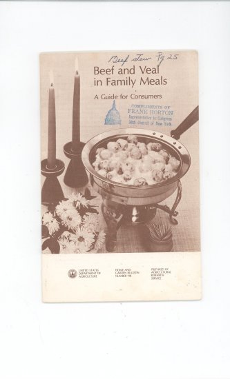 Beef And Veal In Family Meals Cookbook By USDA Bulletin # 118 Vintage