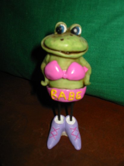 Frog Standing With Purple Shoes & Bra Babe How Cute