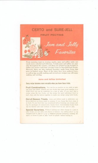 Certo And Sure Jell Fruit Pectins Jam and Jelly Favorites Cookbook