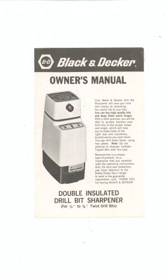 Black & Decker Double Insulated Drill Bit Sharpener Owners Manual