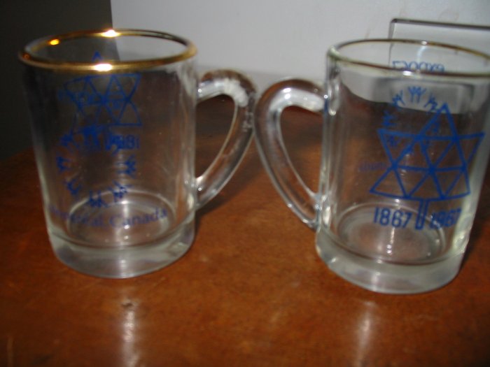 Lot of 2 Pair Souvenir Expo 1967 Montreal Canada Handled Shot Glass / Mini Mug