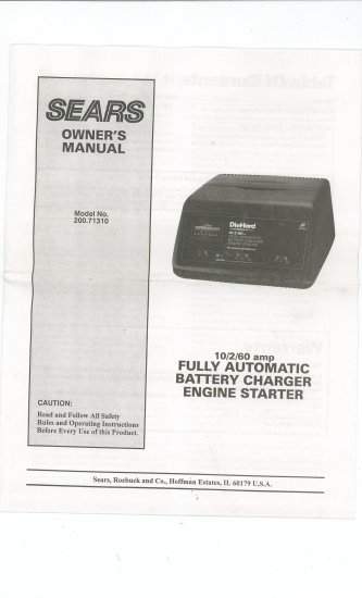 Sears Battery Charger Manual Model 200.71310 Not PDF