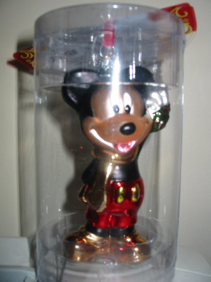 Disney Mickey Mouse Glass Ornament In Box Never Displayed