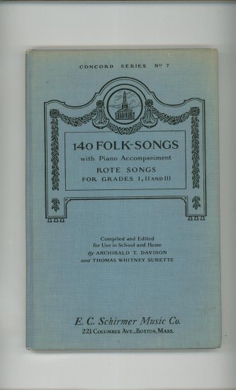 Concord Series No. 7 140 Folk Songs Piano E.C. Schirmer Vintage Rote Songs