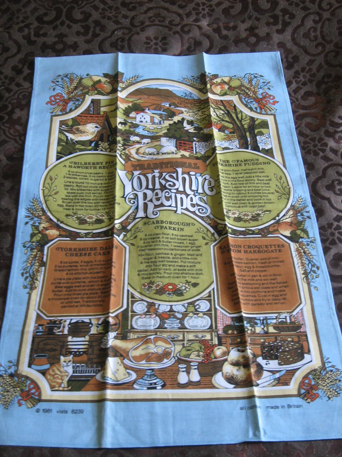 Souvenir Towel Traditional Yorkshire Recipes 1981 Vista 8239 All Cotton Made In Britain Very Vibrant