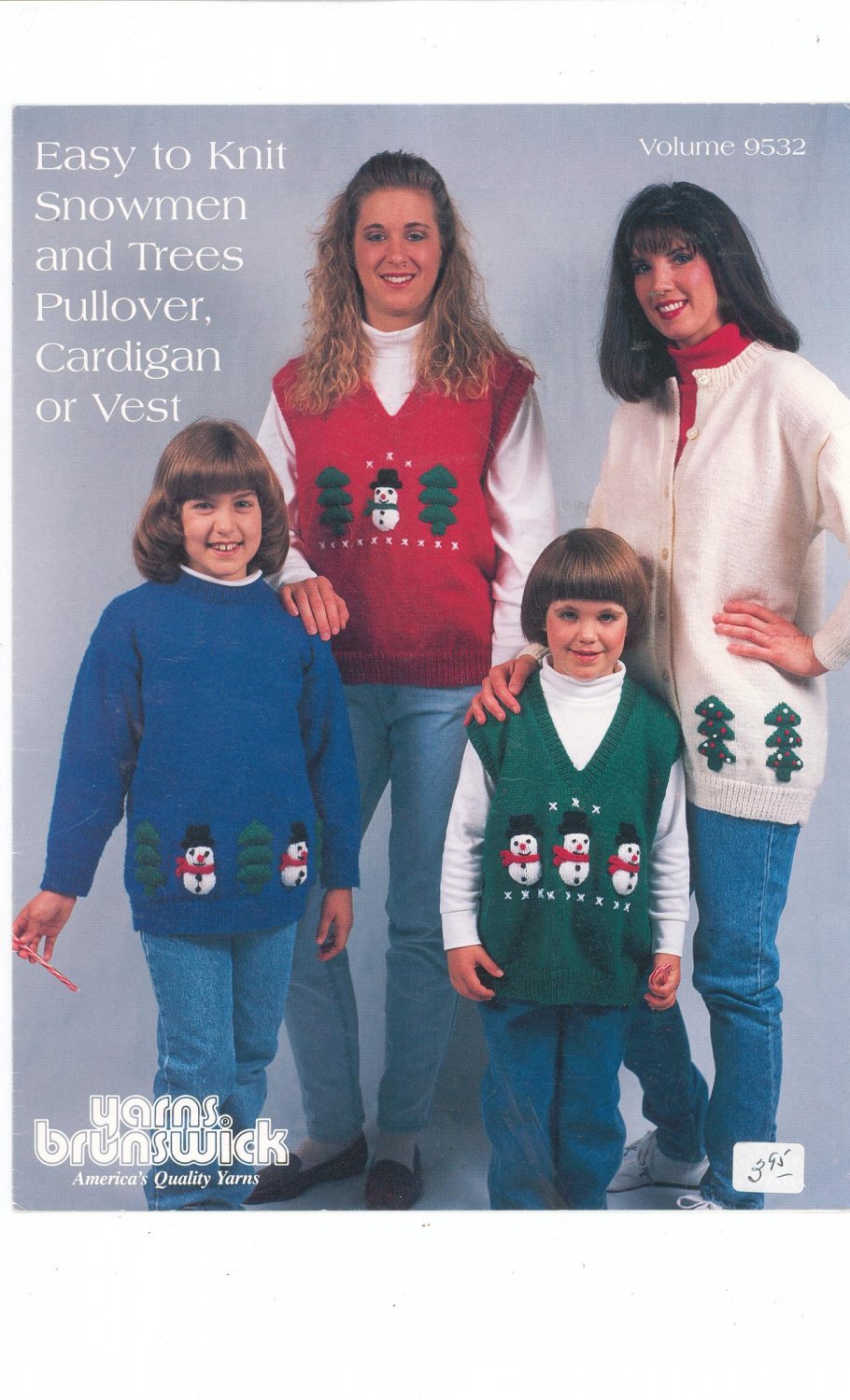 Easy To Knit Snowmen & Trees Pullover Cardigan Or Vest Brunswick 9532