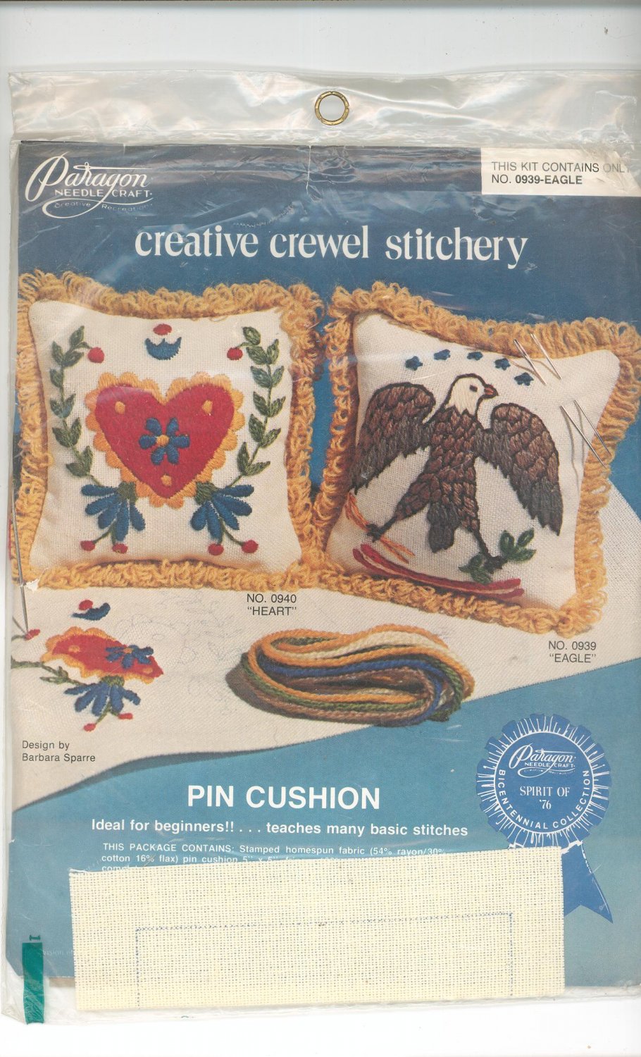 Vintage Paragon Eagle Creative Crewel Stitchery Pin Cushion # 0939