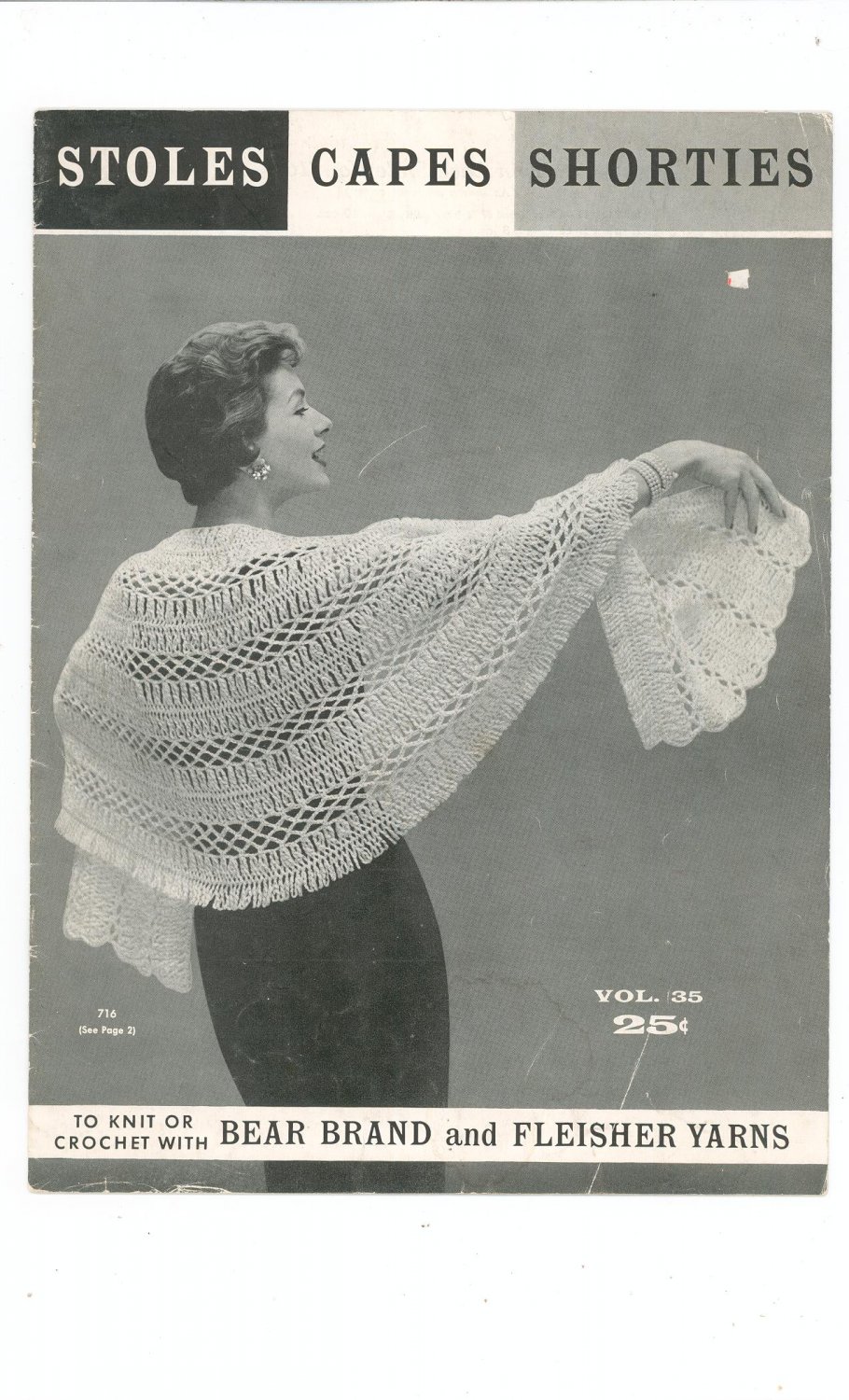 Vintage Stoles Capes Shorties Volume 35 Bear Brand Fleisher Yarns Knit Crochet 1956