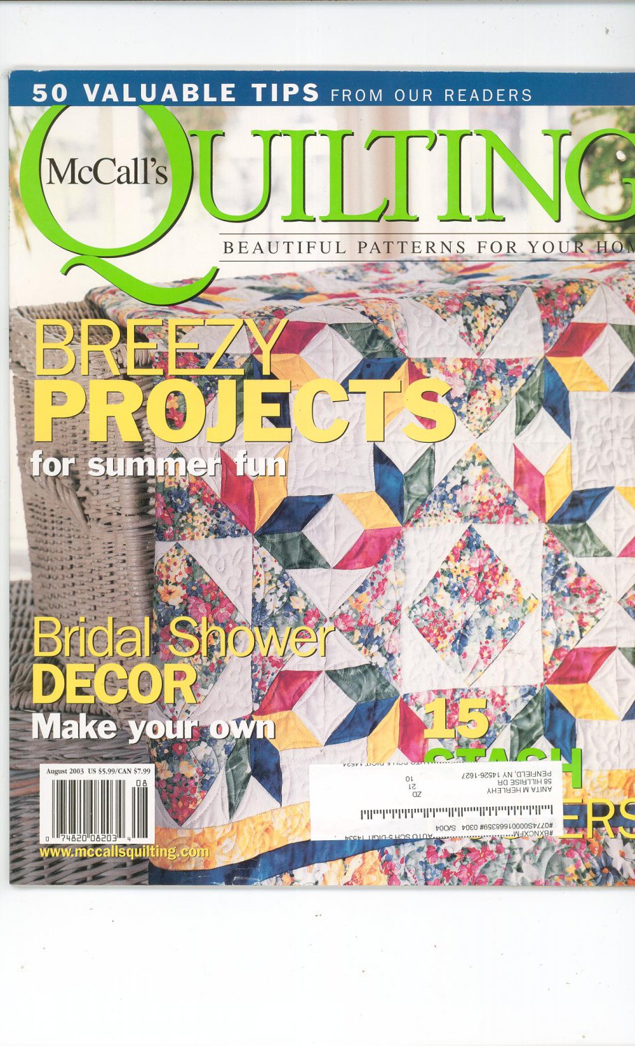 McCall's Quilting Magazine Back Issue August 2003
