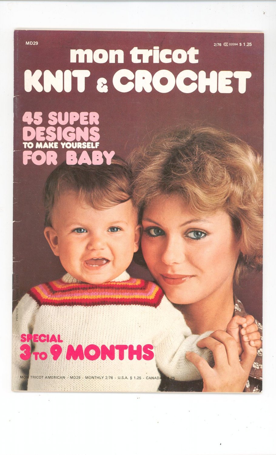 Mon Tricot Knit & Crochet Magazine Back Issue February 1976 For Baby