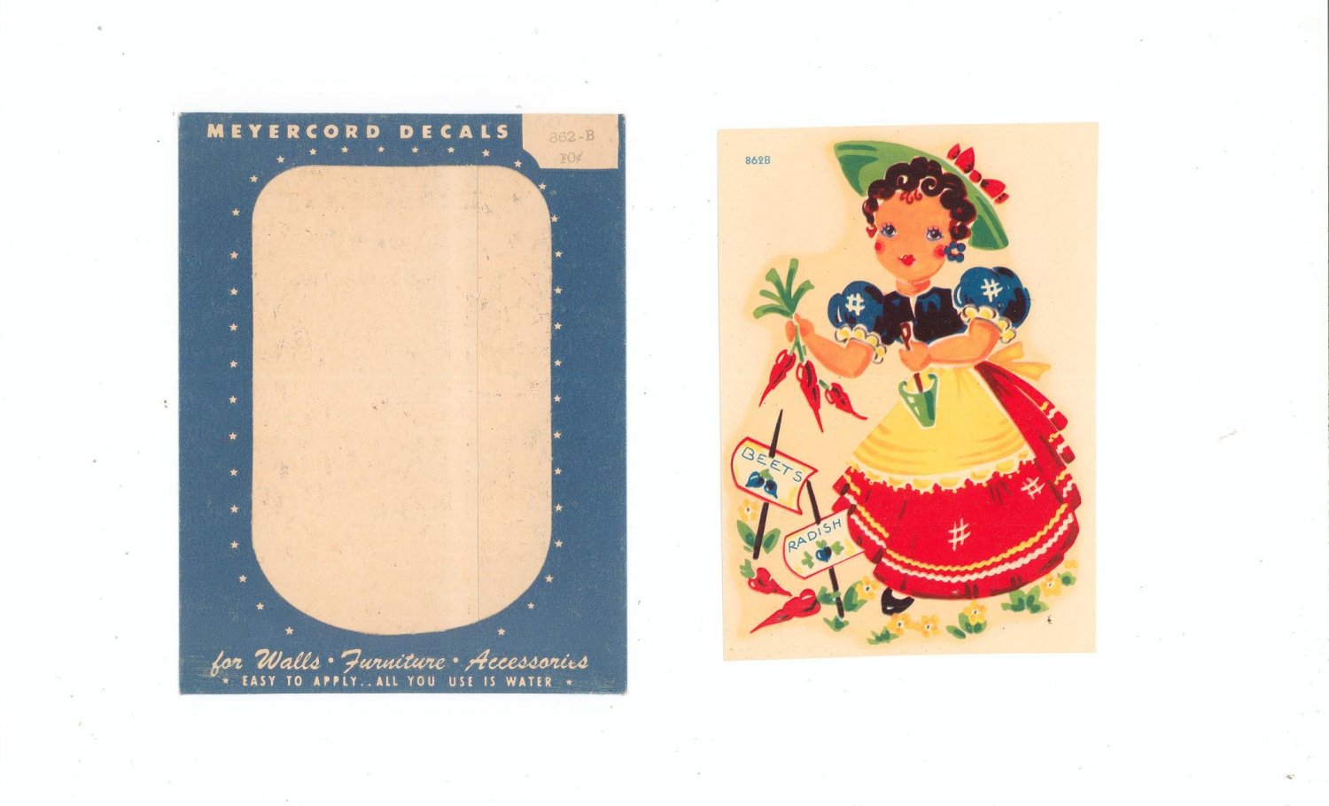 Nice Vintage Set Of 2 Meyercord Decals Style 862-B Girl In Garden Miss Muffet ?
