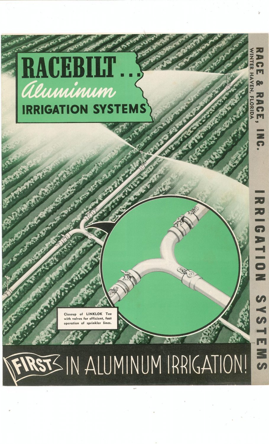 Vintage Racebilt Aluminum Irrigation Systems Advertising Brochure / Flyer Race & Race Inc. 1952