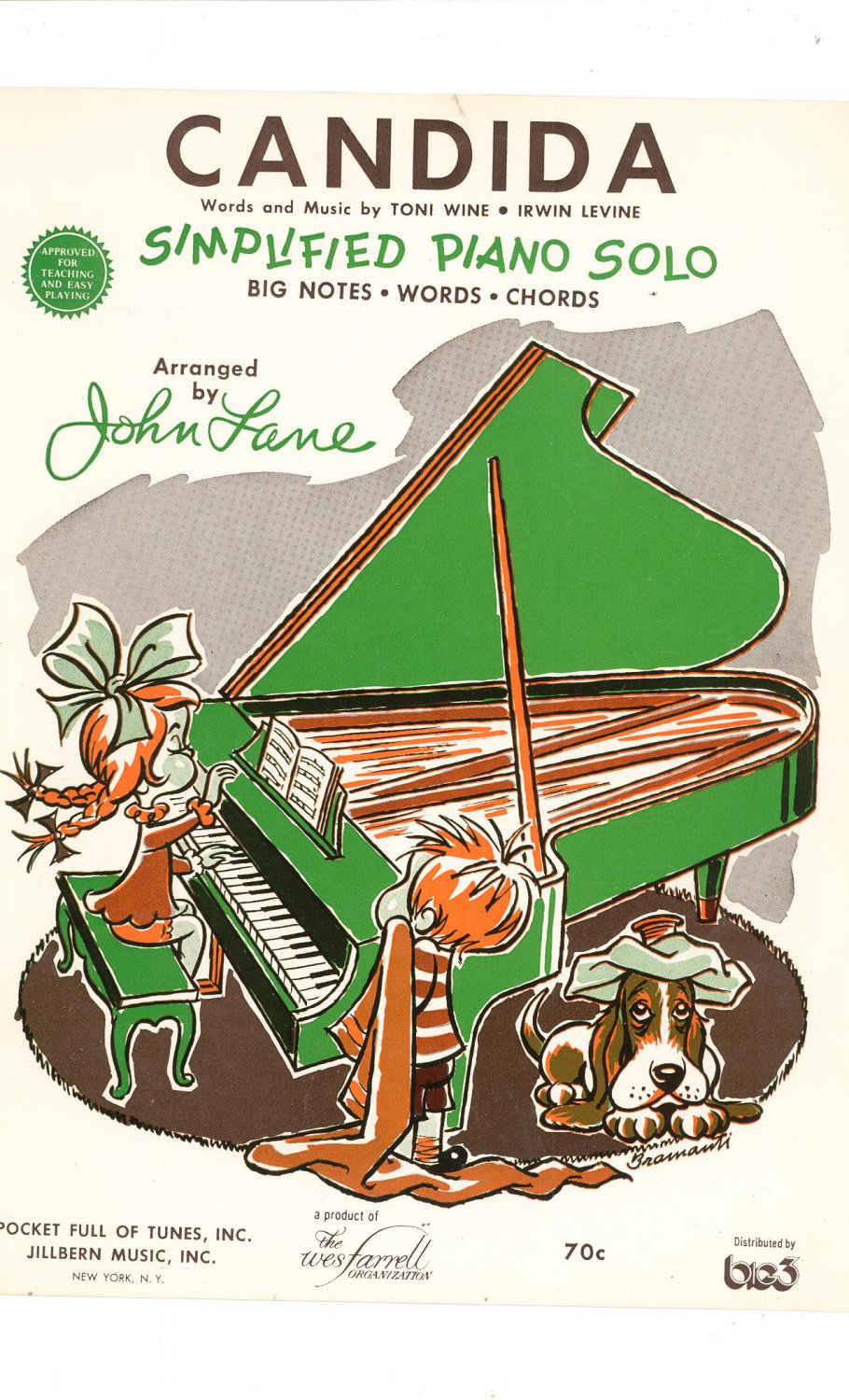 Vintage Candida Simplified Piano Solo Big Notes Words Chords