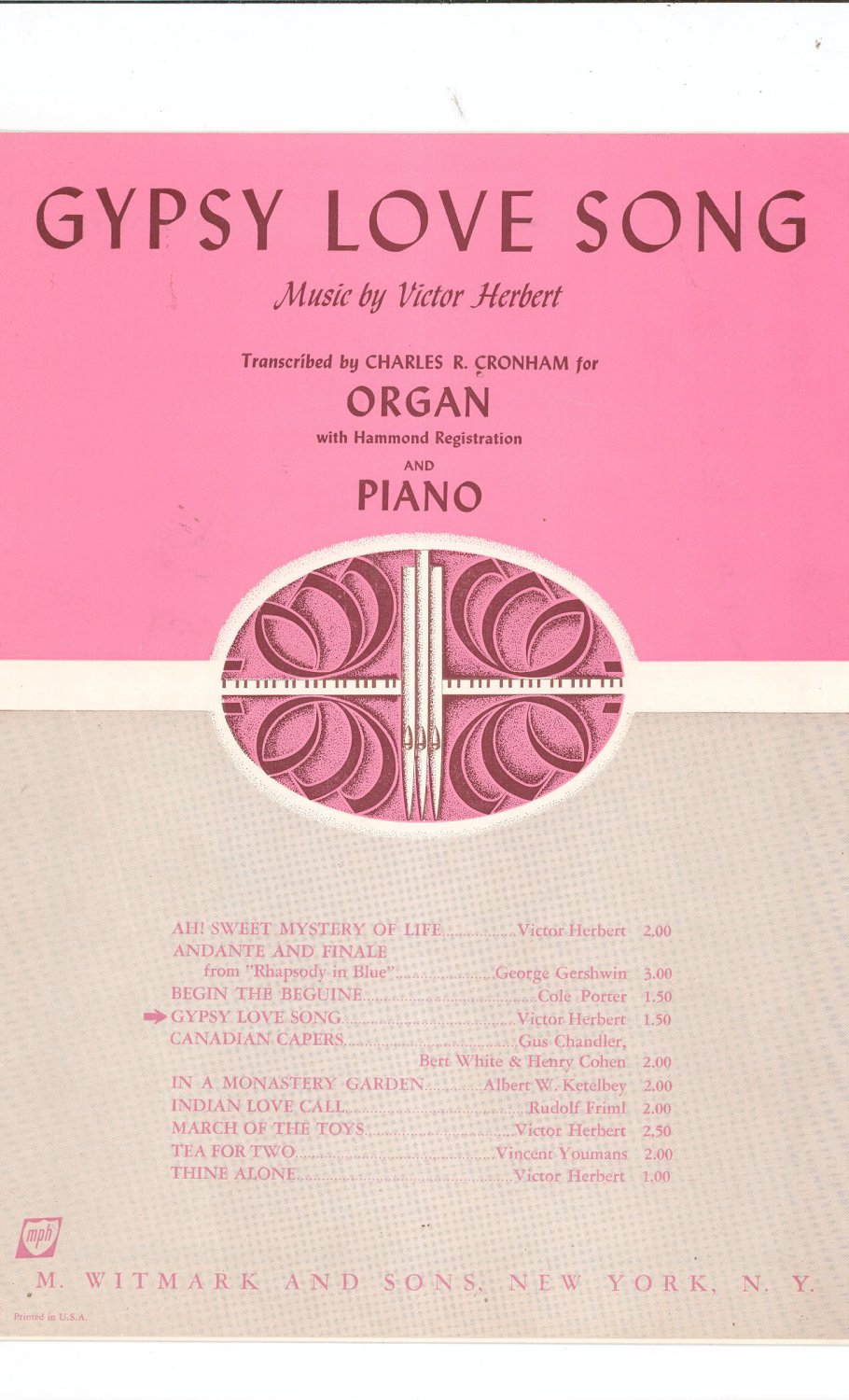 Gypsy Love Song Sheet Music Vintage Witmark & Sons Music Organ & Piano