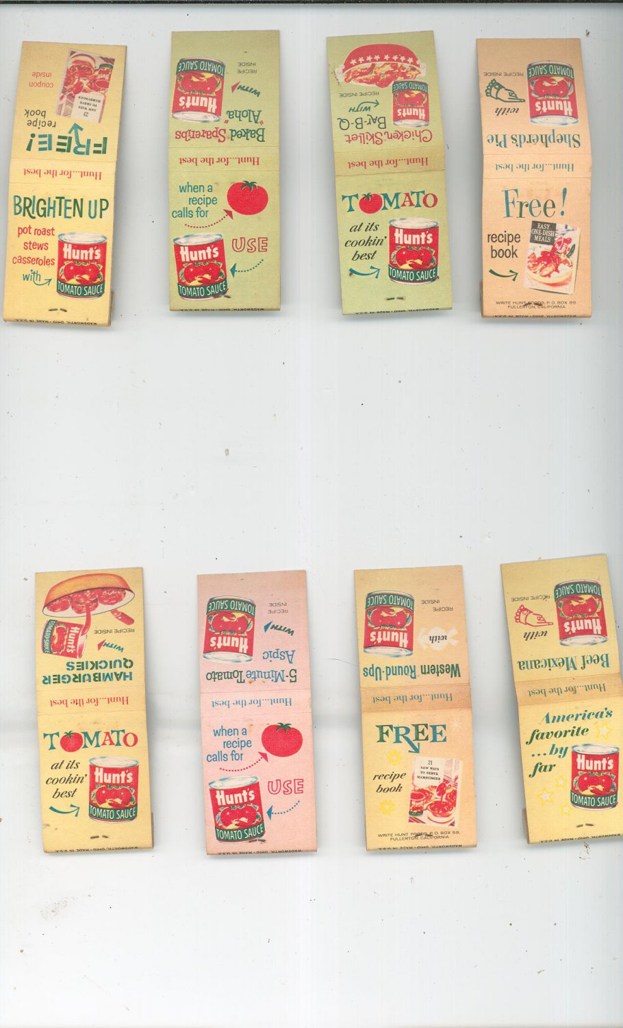 Vintage Lot Of 8 Assorted Hunt's Recipe Match Book No Duplicates