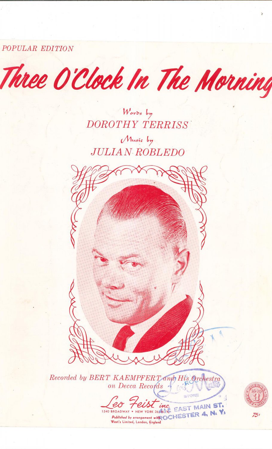 Three O'Clock In The Morning Sheet Music Terriss Robledo
