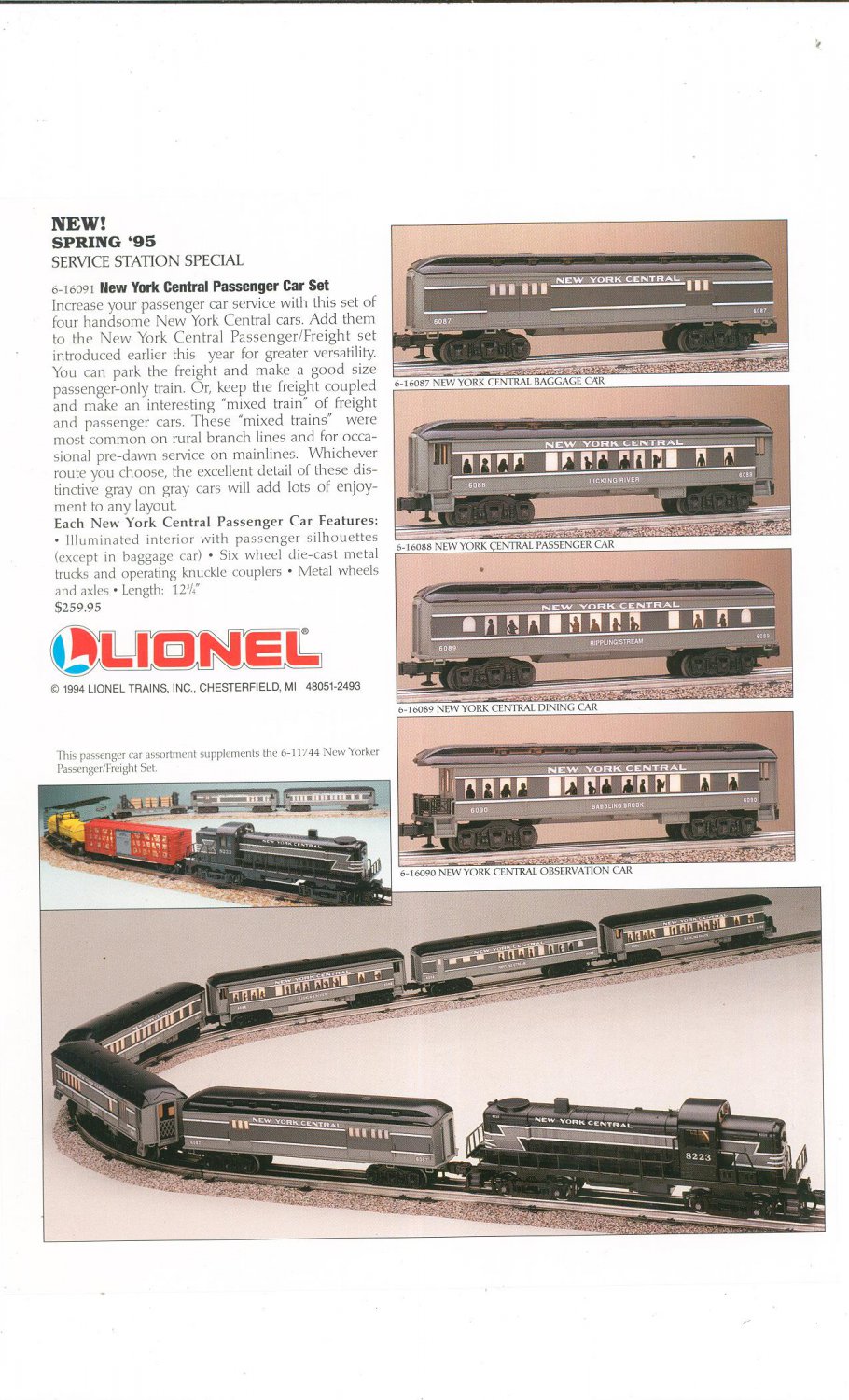 Lionel New York Central Passenger Car Set Advertisement 1995 Not PDF Free Shipping Offer