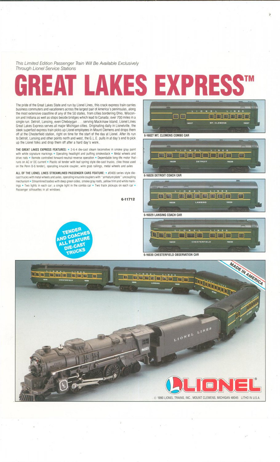 Lionel Great Lakes Express Advertisement 1990 Not PDF Free Shipping Offer