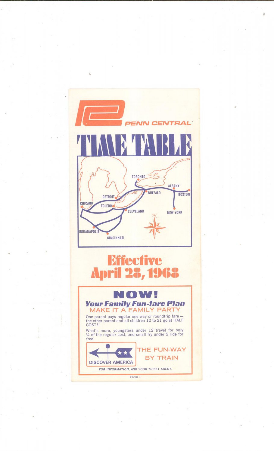 Vintage Penn Central Time Table 1968 Train