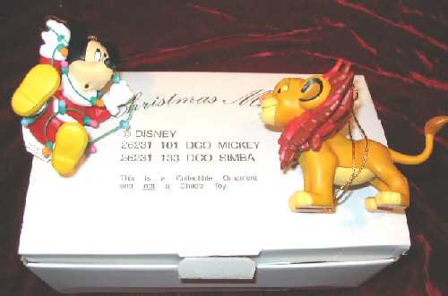 DISNEY Christmas Magic Mickey & Simba Ornament GROLIER 26231-101 & 26231-133