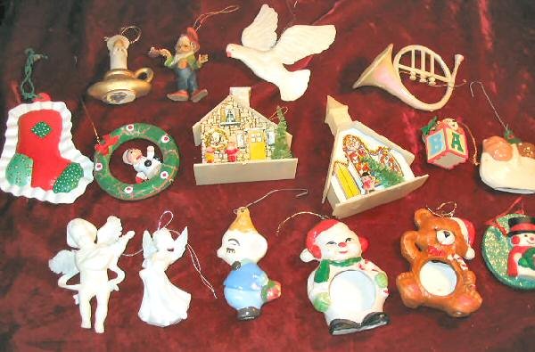16 Vintage ChristmasTree Ornaments Hanging Porcelain