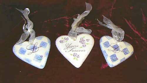2 Russ Berrie Heart Shaped Ceramic Sign Valentines Love