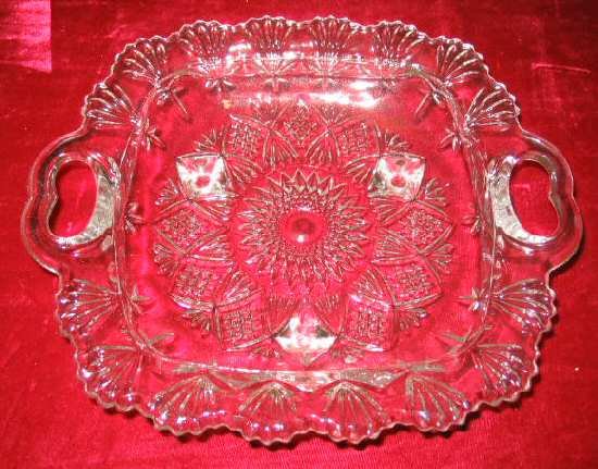 NIB Crystal Serving Dish Relish Tray w/Handles & Feet