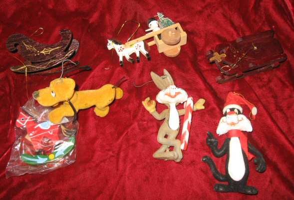 7pc Vintage Christmas Ornaments Pluto Bugs Bunny Sylvester the Cat