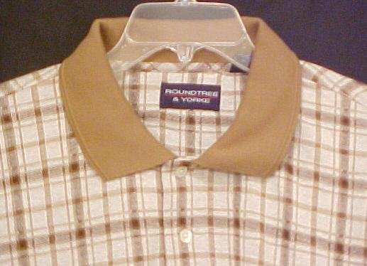 New Polo Style Shirt Pull Over Collar Tan Plaid 4XL 4X Big Tall Mens Clothing 803351