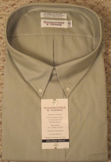 Roundtree & Yorke Taupe Dress Shirt Long Sleeve Size 22 - 35 Big Mens Clothing 922651 2