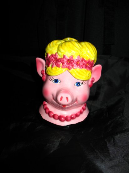 Clay Art Pig In a Wig Salt and Pepper Shakers