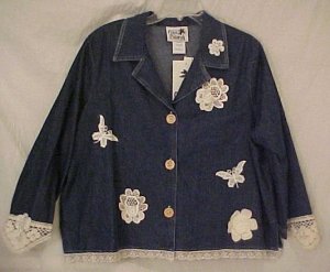 New 2pc Crochet Denim Jean Dress Jumper Jacket 2X 18 20 Plus Size Women Clothing H400471