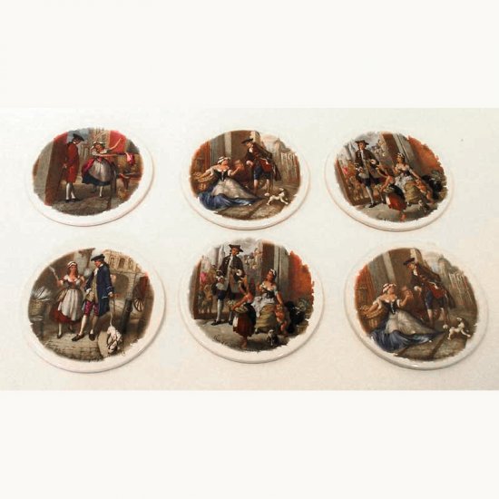 "London Cries" 6 Rare Vintage Transfer Print Ceramics Tile Table Mats - H and R Johnson UK -