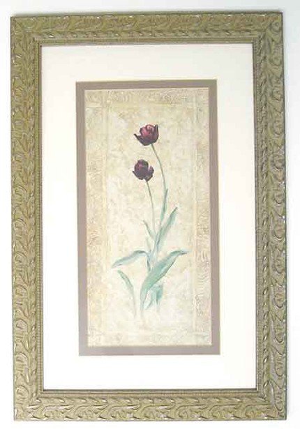 Retro Framed Print Tulips, late 70s early 80s, Deco style Wood Frame.