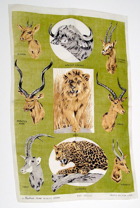 Decorative Rowland Ward Wildlife Design, 1960's Kitchen Towel Wall Art