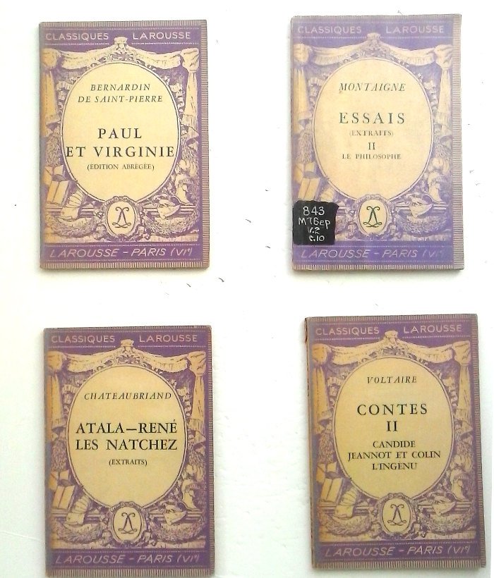 Paul et Virginie, Atala-René Les Natchez, Le Philosophe by Montaigne. Voltaire Contes, French Text,