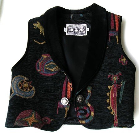 Vest Retro 1980 South West Style, Unique Artisan Vest with Real Leather Collar Like New.