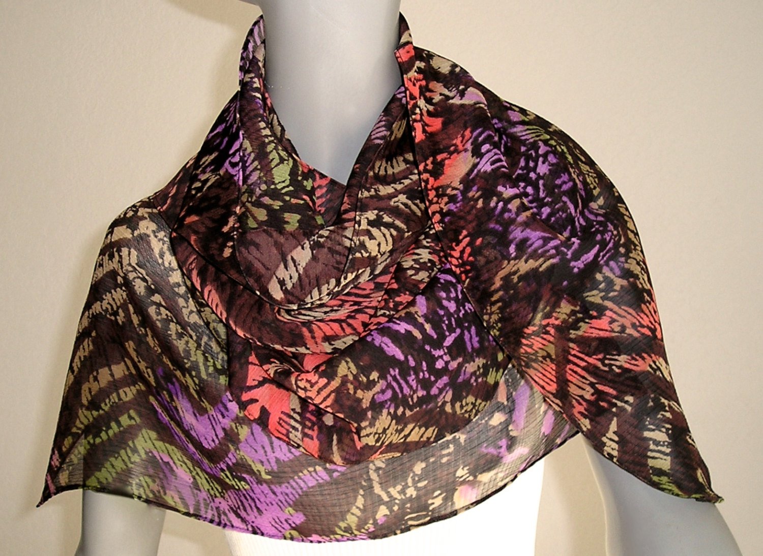 Sheer Multicolor Scarf , Chiffon Georgette, Handmade Wrap, Poly Print Scarf,