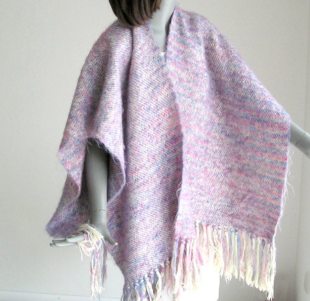 Ruana Poncho Wool Shawl Handmade Woven, Artisan Weaving, Warm Wrap,