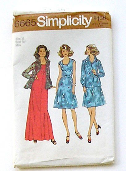 Two Piece Dress and Shirt Pattern, Size 16 Miss, Simplicity 6665, Vintage 1970s.