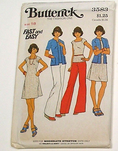 Vintage 1970s Top Dress Pants Sewing Pattern, Butterick 3583.