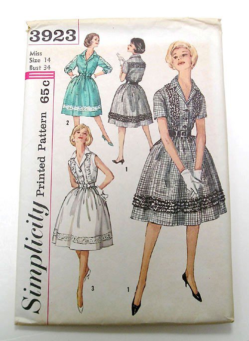 Vintage 1950s Dress Sewing Pattern, Size 14 Bust 34, SIMPLICITY 3923.