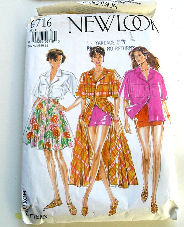 Sewing Pattern, Summer Skirt Pattern, New Look 6716, Size 6-16 Pattern, Shirt Top Skirt Shorts