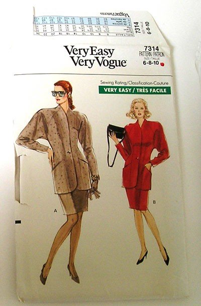 Jacket Skirt Vintage Pattern Sewing - Vogue 7314 - Size 6-8-10