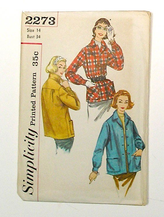 Jacket Sewing Pattern, Vintage 1950s WOMEN CASUAL JACKET, Simplicity 2273.