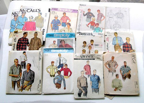 Lot of Vintage Retro Men's Shirt Patterns different styles and sizes - free extra boy's patterns